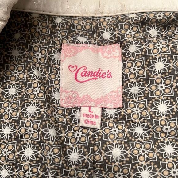 Candies Women's Cream Full Zip Ruffle Faux Leather Jacket - Picture 11 of 12